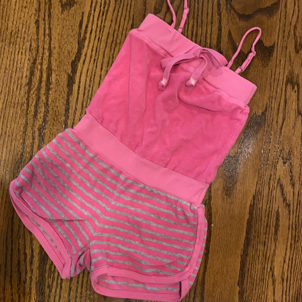 T2 LOVE 💗 Pink and Grey Terry Romper with Adjustable Straps size 4